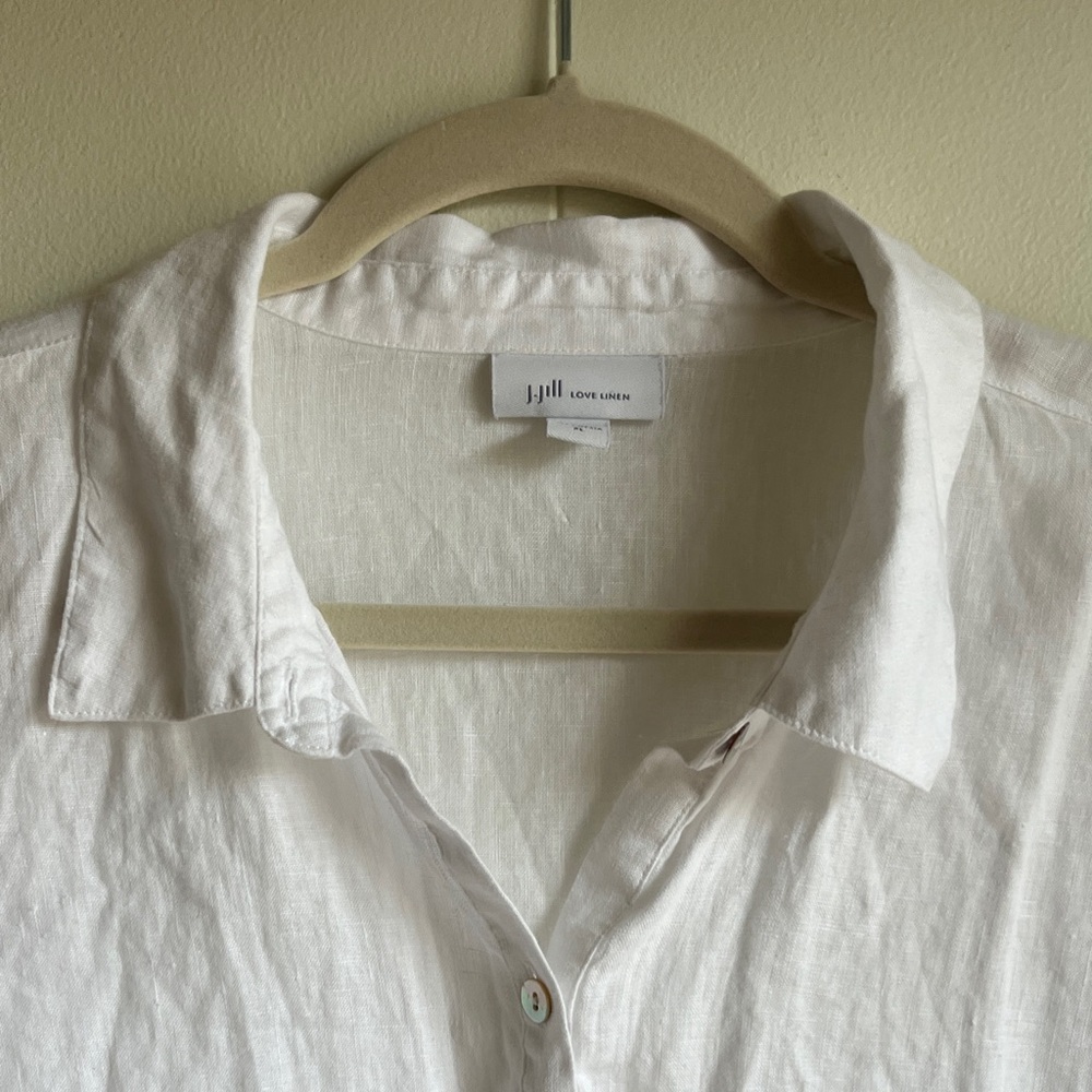 J. Jill White Women's Linen Tunic Top Sz XL Coastal Grandma Beach Vacation - Picture 7 of 8